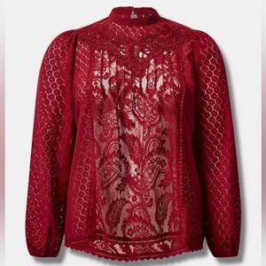 Torrid Mixed Lace High Neck Top, Size 1X